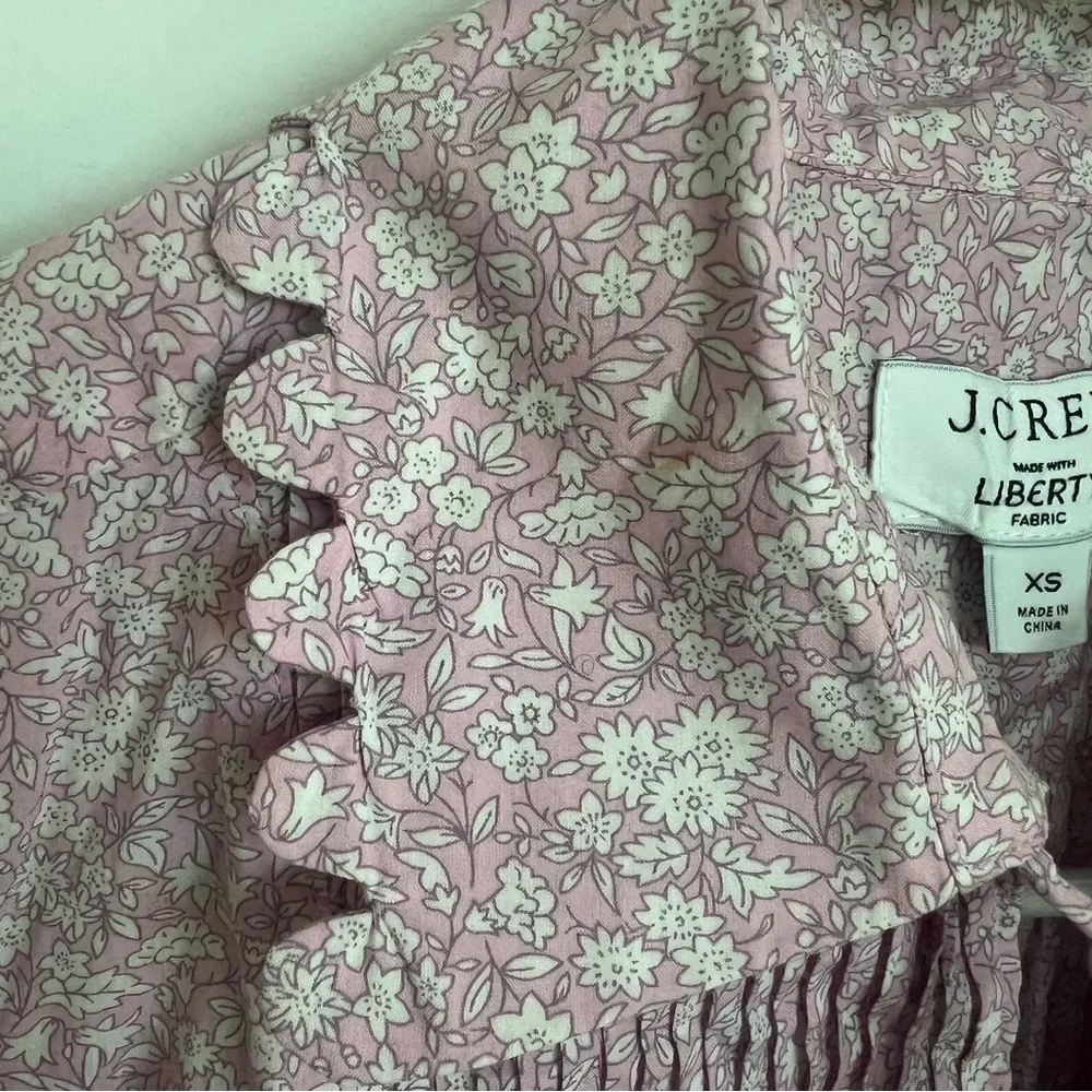 J Crew Liberty Scallop Poplin Popver Top Flower Market Pink Floral Women's XS